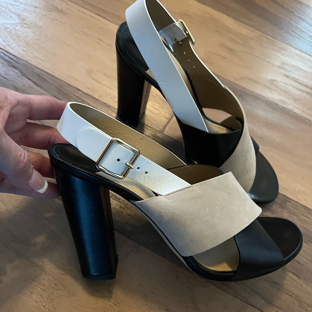 Theory Multi Color Open Toe Sling Back Chunky Heel - image 2